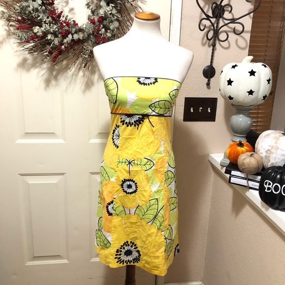Elevenses Yellow Hawaiian Print Strapless Dress🌺 - Picture 3 of 8